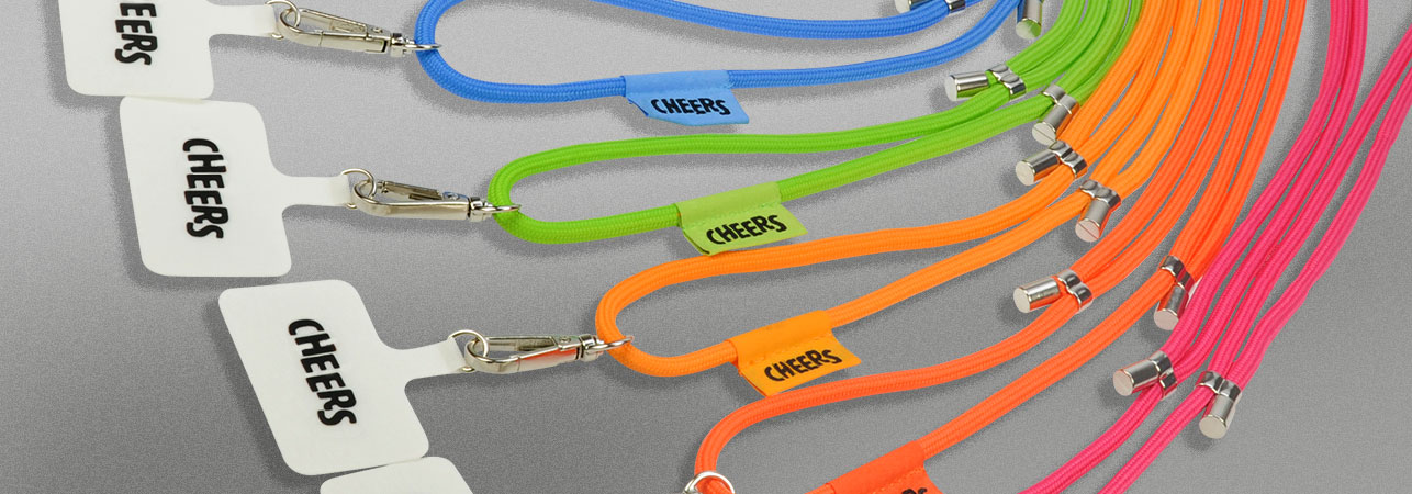 cord crossbody strap with patch and printed textile flag